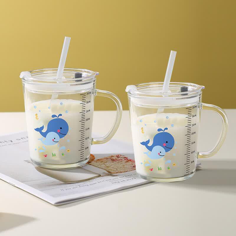 ZISIZ Kids Glass Milk Cup with Handle and Scale