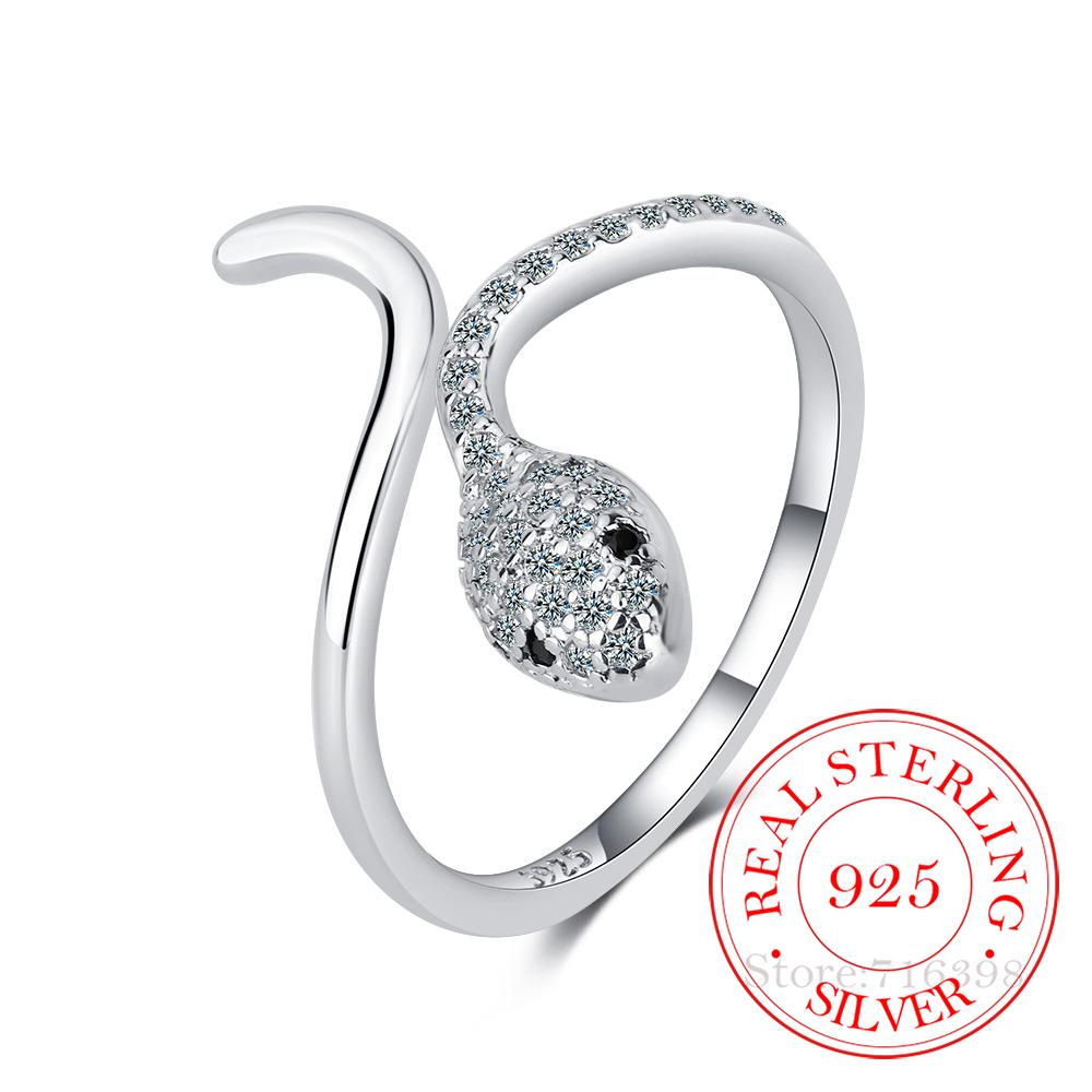 

925 Sterling Silver Crystal Snake Animal Rings for Women Men Inlaid Stone Adjustable Ring Wedding Party Jewelry Drop Shipping resizable