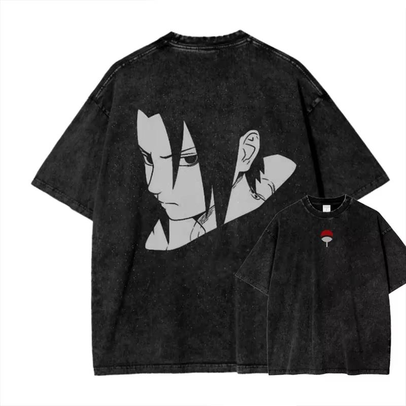 

Sasuke Chidori Tshirt Naruto Manga Tee Vintage Washed Oversized Retro Anime Harajuku Streetwear Mens Graphic Clothes for Men M