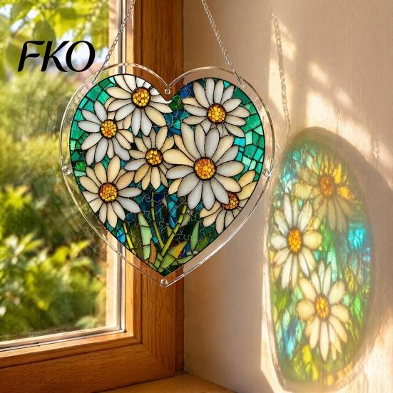 DIY Stained Glass Craft Acrylic Puzzle Suncatcher, Colorful Window Hanging Pendant, Heart Shape Style Sun Catcher Decoration, Ideal for Home
