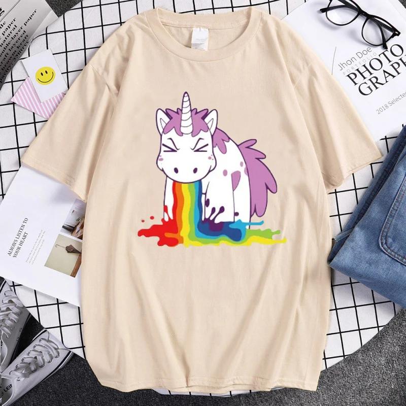 Funny Unicorn Rainbow Printed Summer Mens High Quality T Shirts Tops Casual Cartoon Tshirts Tops Summer Womens Top