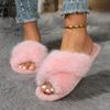 2024 New Winter High Quality Women's Shoes Fashionable Solid Color Open Toe Low Heel Home Suede Comfortable Women's Slippers