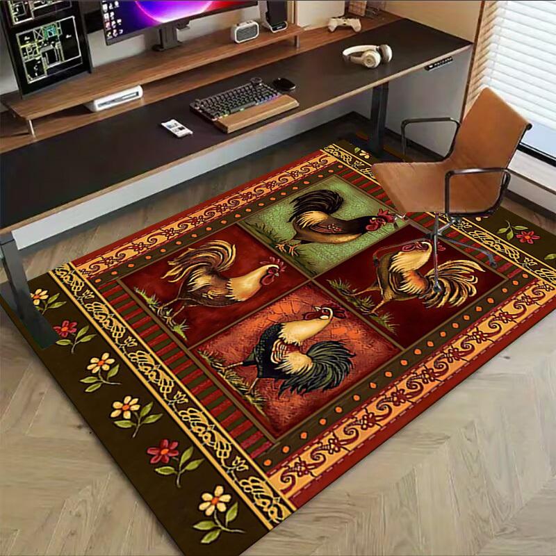 1PC Rooster Farmhouse Non-Slip Floor Carpet Compatible for Office&Living Room&Bedroom&Dining room - Flat- Soft & Pattern, Vibrant Colors-W301