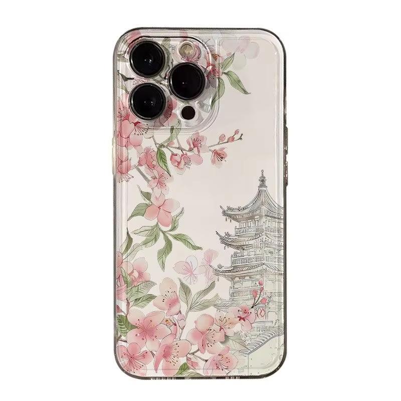 Pink Floral Pattern Transparent Phone Case For IPhone 17 16 15 14 Plus 13 12 11 Pro MAX 16E 17E Air Phone Cover Coque Funda
