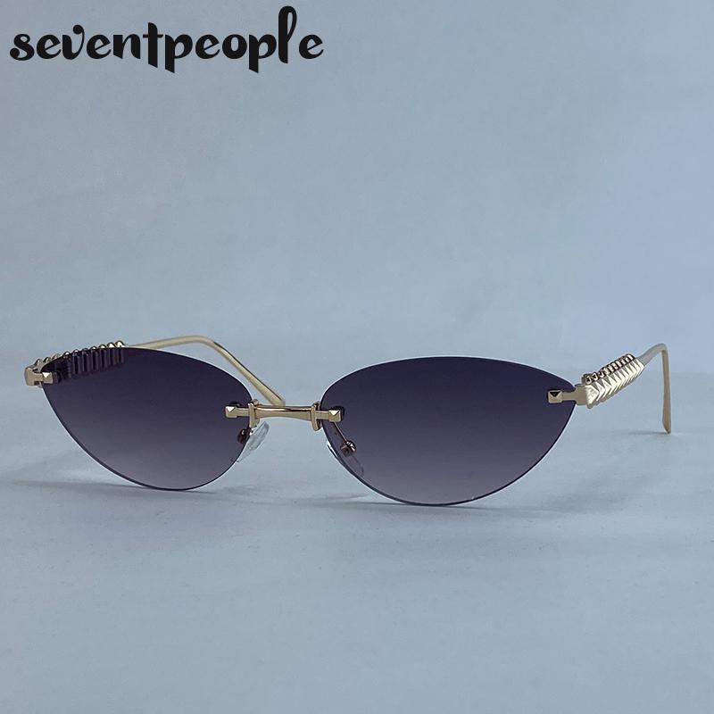 Small Frame Sexy Cat Eye Sunglasses Women  Luxury Brand Trendy Steampunk Rimless Sun Glasses Vintage Metal Punk Shades UV400