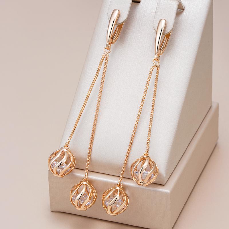 Trendige Lange Quasten Ohrhänger für Damen Mode Roségold Farbe Natürlicher Zirkon Feiner Alltags Schmuck Kristall Geschenk