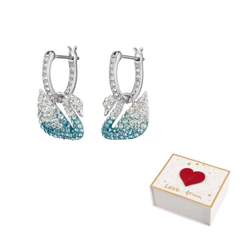 Swarovski Artificial Crystal Earrings Womens Blue One Size-white gift box синий