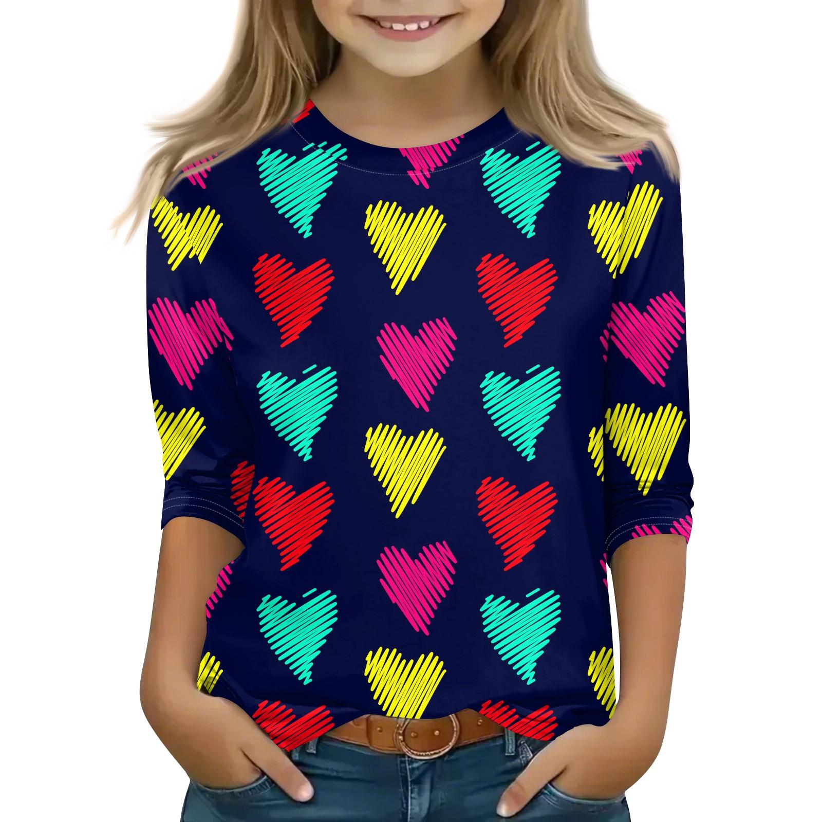 

Топы с принтом для девочек 5-16 лет с круглым вырезом и рукавами 3/4 Футболки Модные топы Наряды Футболки 110 синий