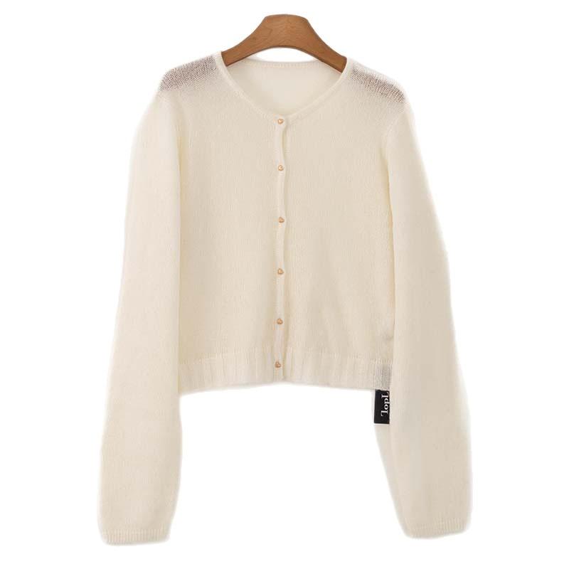 Premium soft waxy crew neck knitted cardigan women's early autumn new lazy mohair jacket atmosphere bottoming shirt