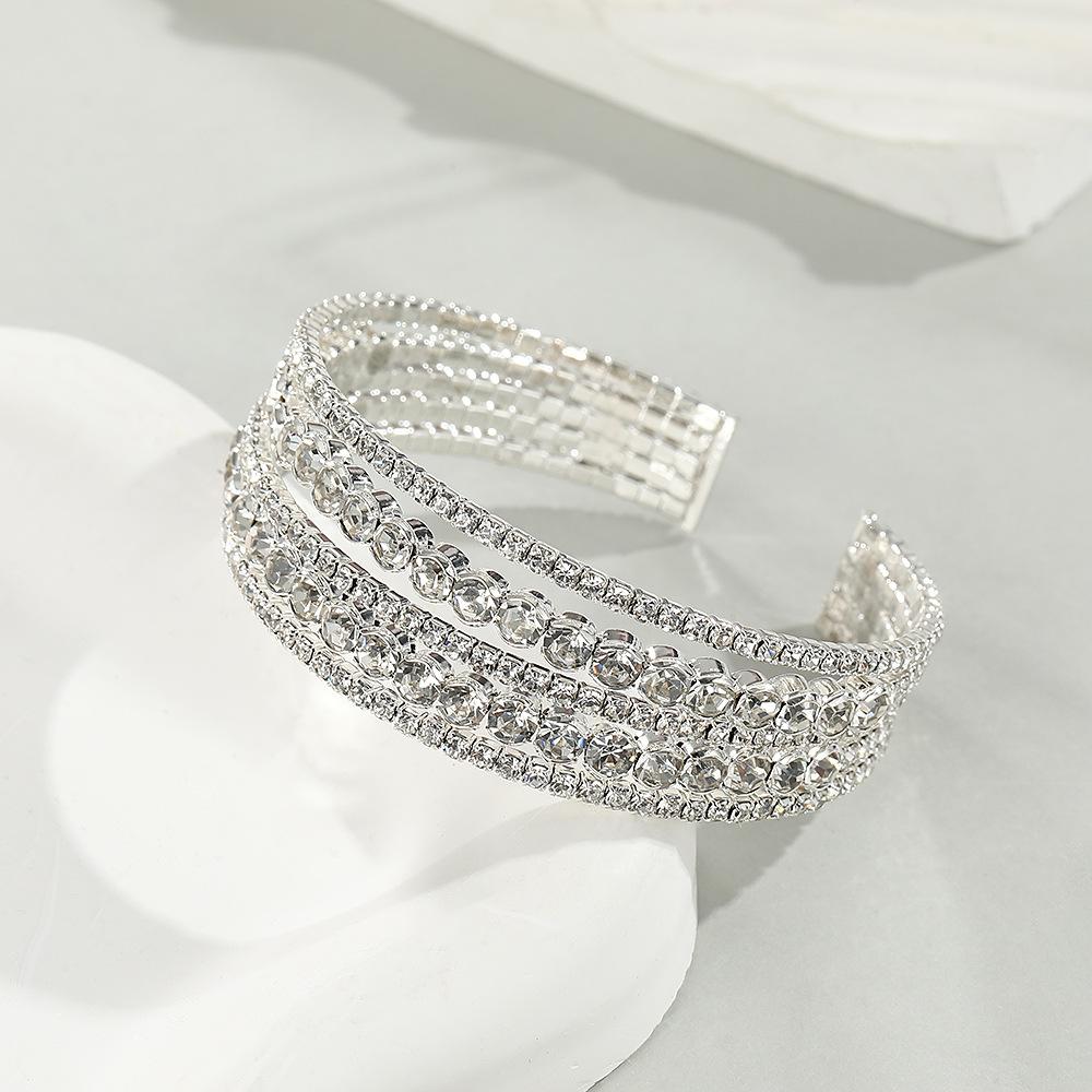 

Multi - Layer Open Bangle Bracelet Full Rhinestone Stacked Cuff Jewelry for Women Silver Fashion