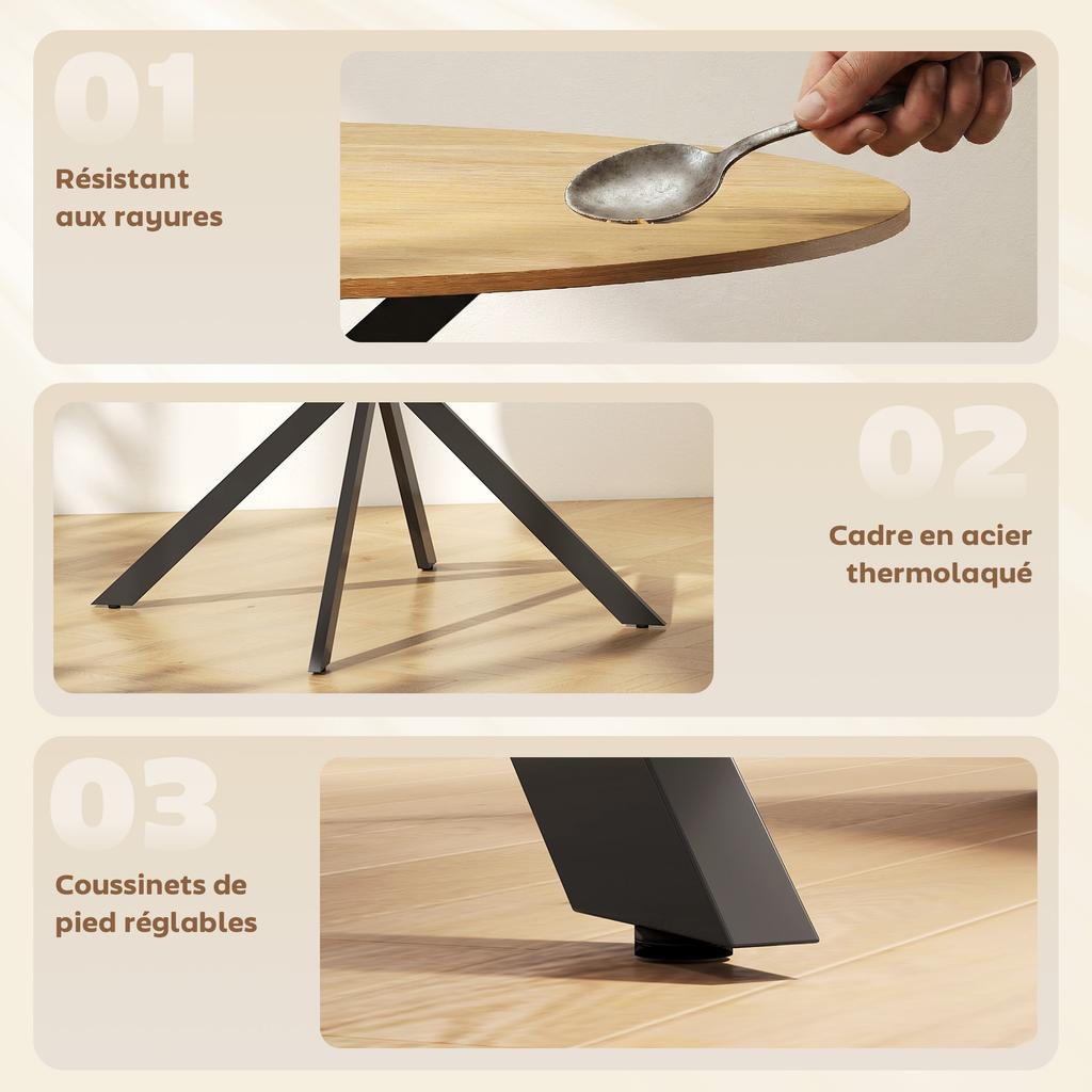 Round Dining Table for 4, 100 cm, Wood-Effect Top, Crossed Oak Steel Base