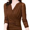 Women's V-Neck Long-Sleeve Mesh Top, Spring/Autumn 2025 – Trendy Inner/Base Layer Shirt