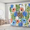 Blue & Peach Watercolor Floral Shower Curtain – Vibrant Poppies & Tulips, Botanical Garden Design, 12 Hooks, 70.87×70.87 Inch