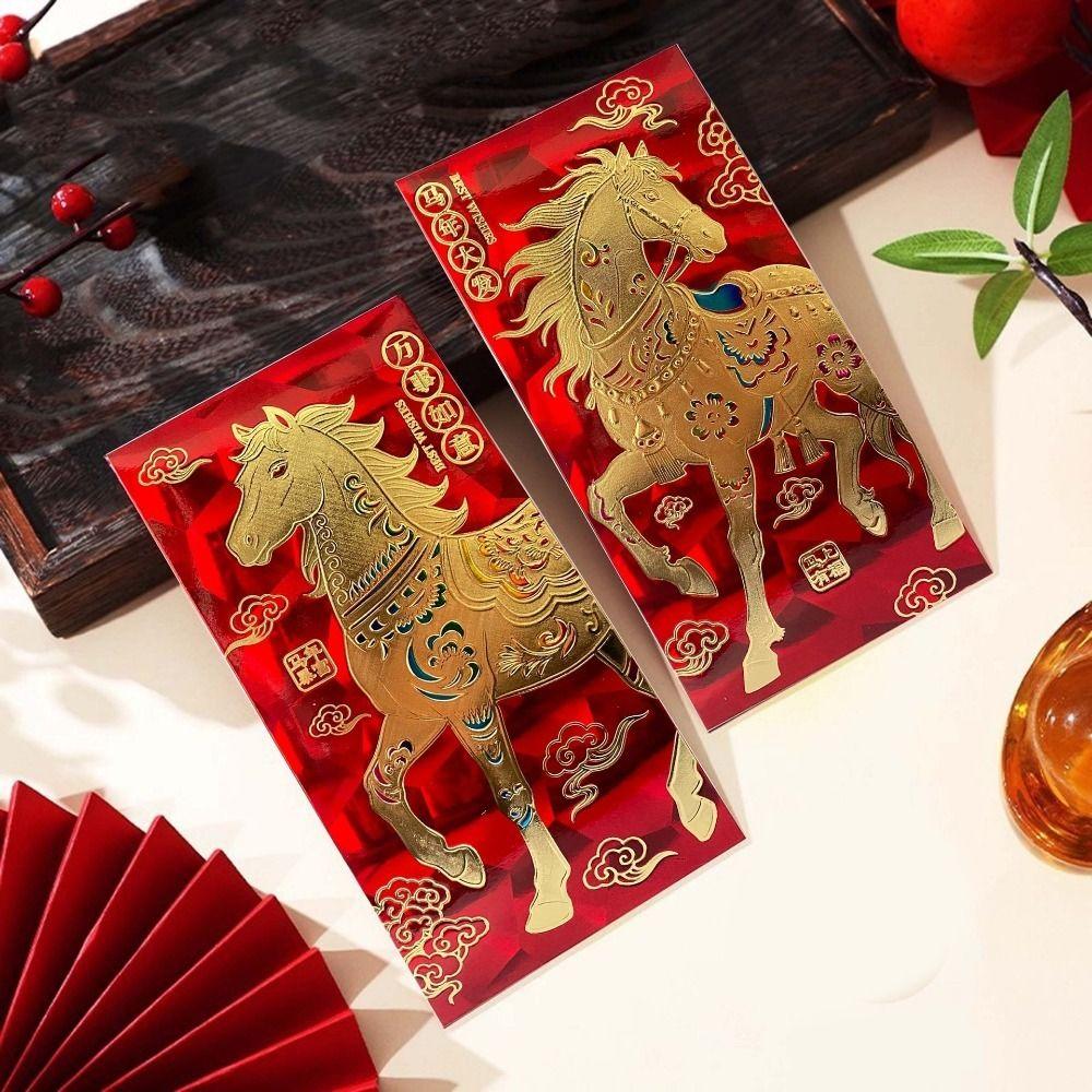 6Pcs/Set Traditional Horse Year Money Envelope Paper Lucky Red Pocket  Birthday Gift