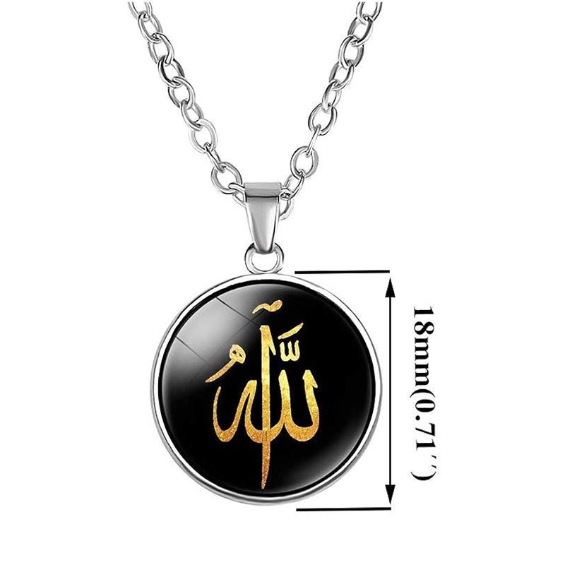 Islam Allah Shahada Pendant Necklace Stainless Steel Glass Muslim Necklace Islamic Faith Jewelry