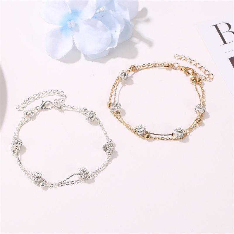Double-Layer Shambhala Crystal Anklet: Women's Multi-Layer Alloy Beach Foot Jewelry