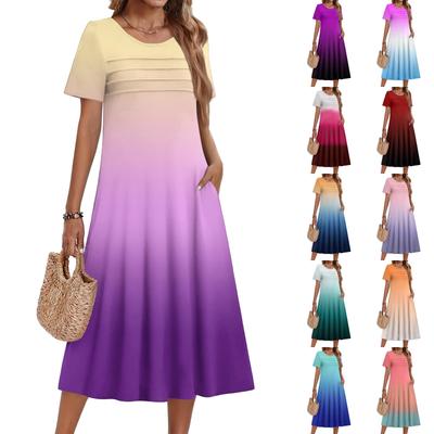 Ladies' Gradient Printed Casual And Fashionable Short Sleeved Round Neck Dress