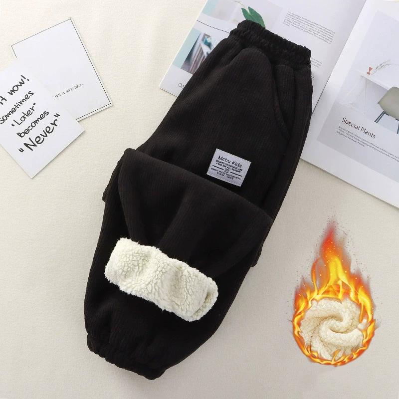 

Детские брюки на флисовой подкладке для осени/зимы, размеры средний-большой, теплая верхняя одежда, повседневные длинные брюки 90 чёрный
