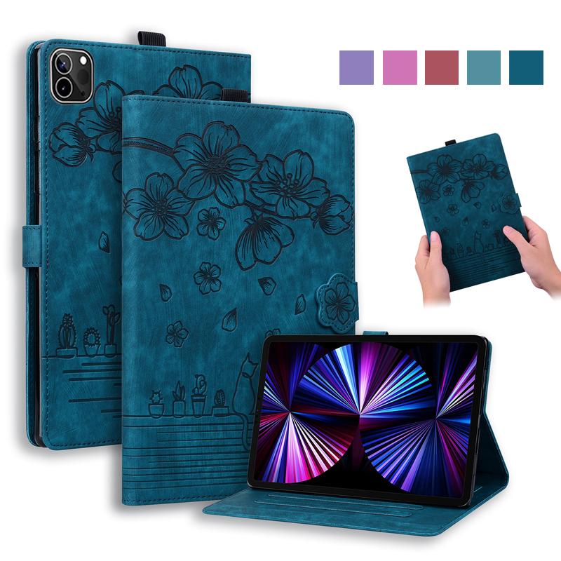 

Чехол для планшета для iPad Pro 12 9, чехол 2022, 2021, 2020, чехол с тиснением 3D Flower Cat, кошелек для планшета, чехол для iPad Pro 12,9, 11, 2022, 2021, 2020