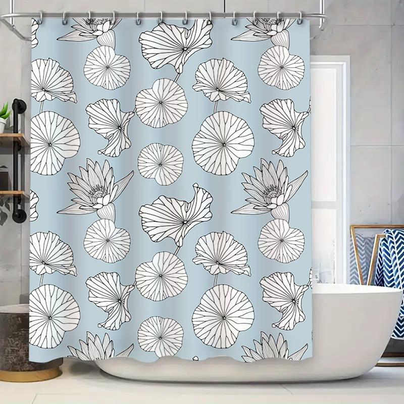 

Vintage Blue Bath Shower Curtain With Lotus Shell Pattern For Bathroom Decor Waterproof Fabric 180X240Cm Home Decor W60H190(CM)-1 Pcs