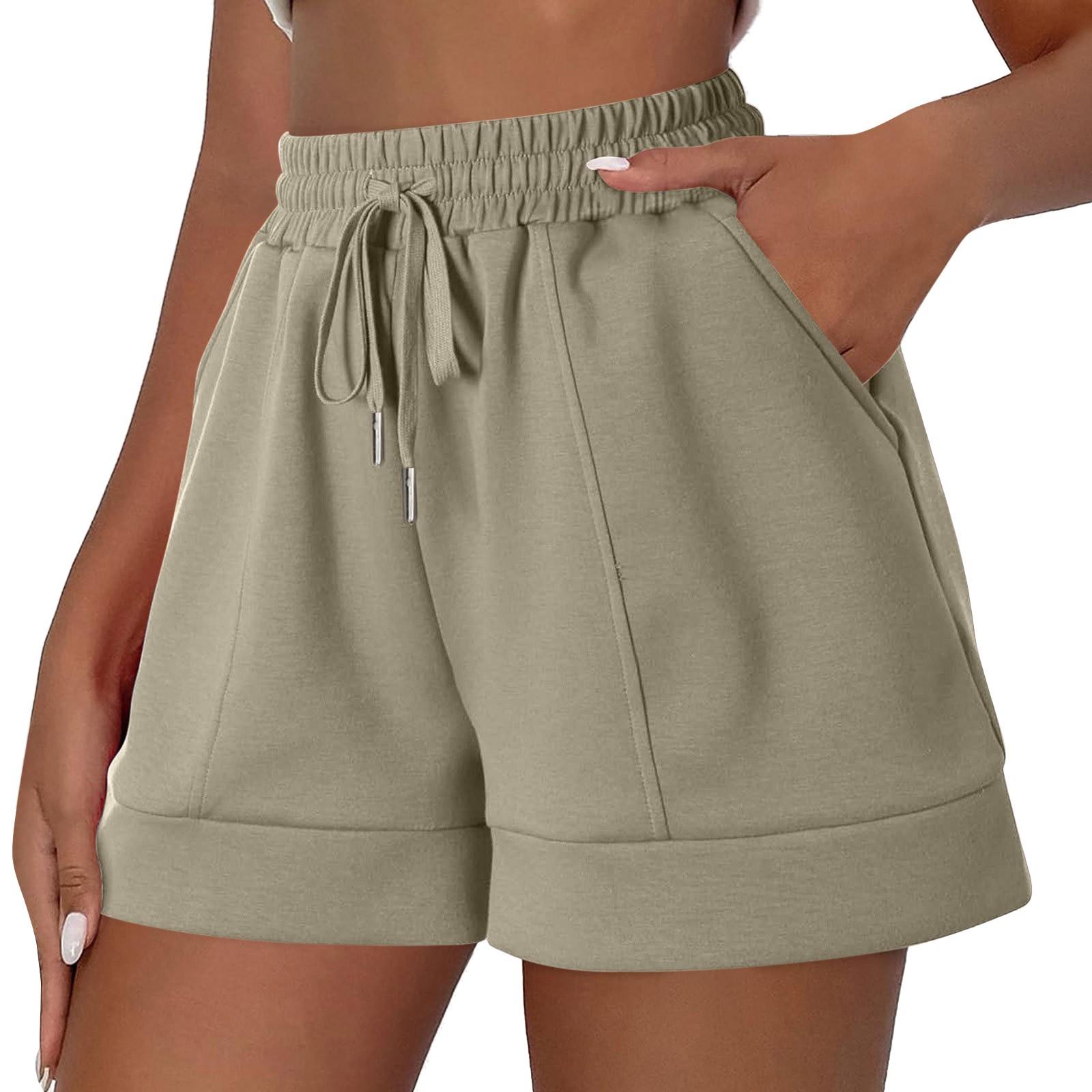 Women s Loose Casual High Waisted Elastic Waist Loose Wide Leg Casual Shorts Shorts M хаки