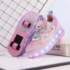 Kid's Lights Sports Shoes Rubbing Shoes Solid Magic Patch Can Charging Double-row Four-wheel Slide Shoes