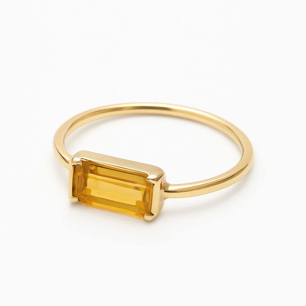 Baguette Citrine Ring Yellow Gemstone 22k Gold Plated Women Rings