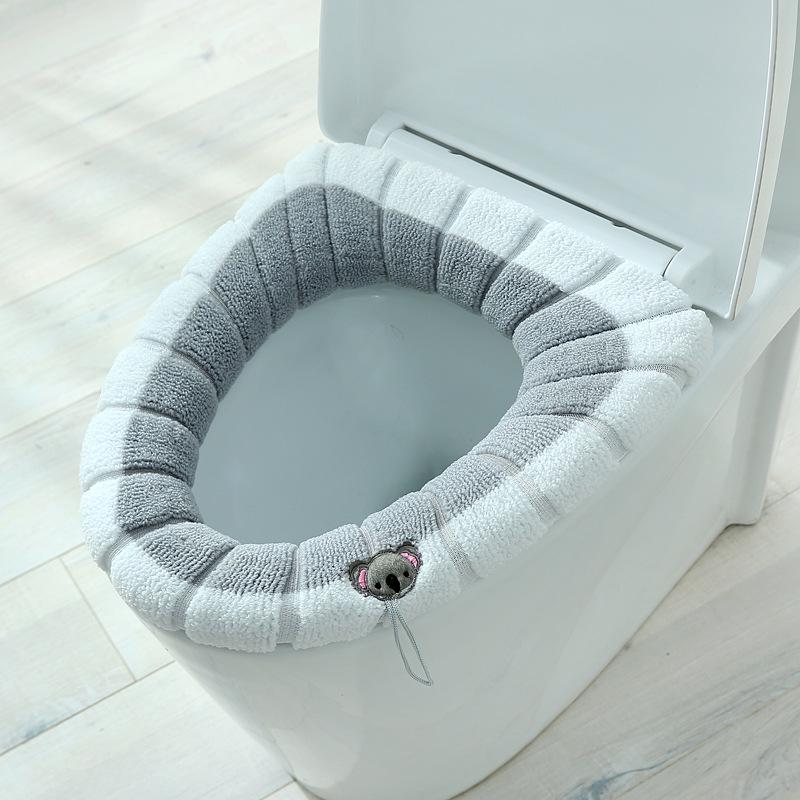 Universal Knitted Toilet Seat Cover with Handle - O-Shaped, All-Season, Winter Cushion