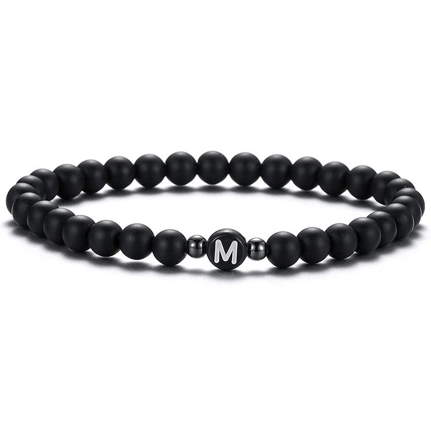 6 mm Armband aus natürlichem, mattiertem Achat für Damen und Herren, handgefertigtes Perlenarmband mit Buchstaben, modisches Design mit 26 Buchstaben, Partnerschmuck
