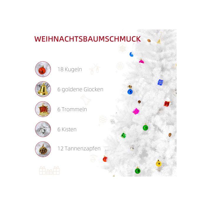 HOMCOM Sapin de Noël artificiel 180 cm avec support et décorations en blanc, idéal pour une décoration festive de Noël