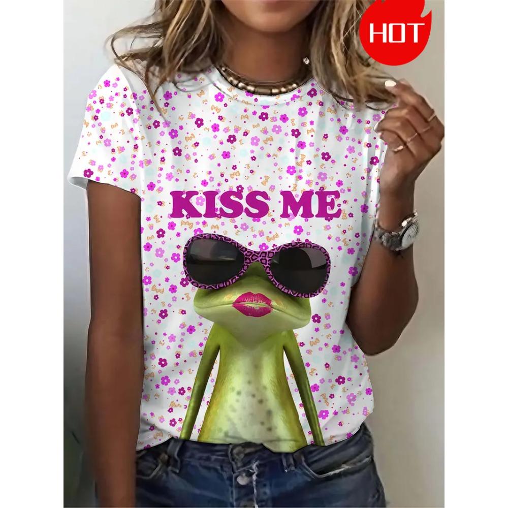 Fun Frog Pattern 3D Printed Women T-shirt Summer Casual Daily Street Short Sleeve T-shirt Cute Animal Graphic Kids Men Top Tees