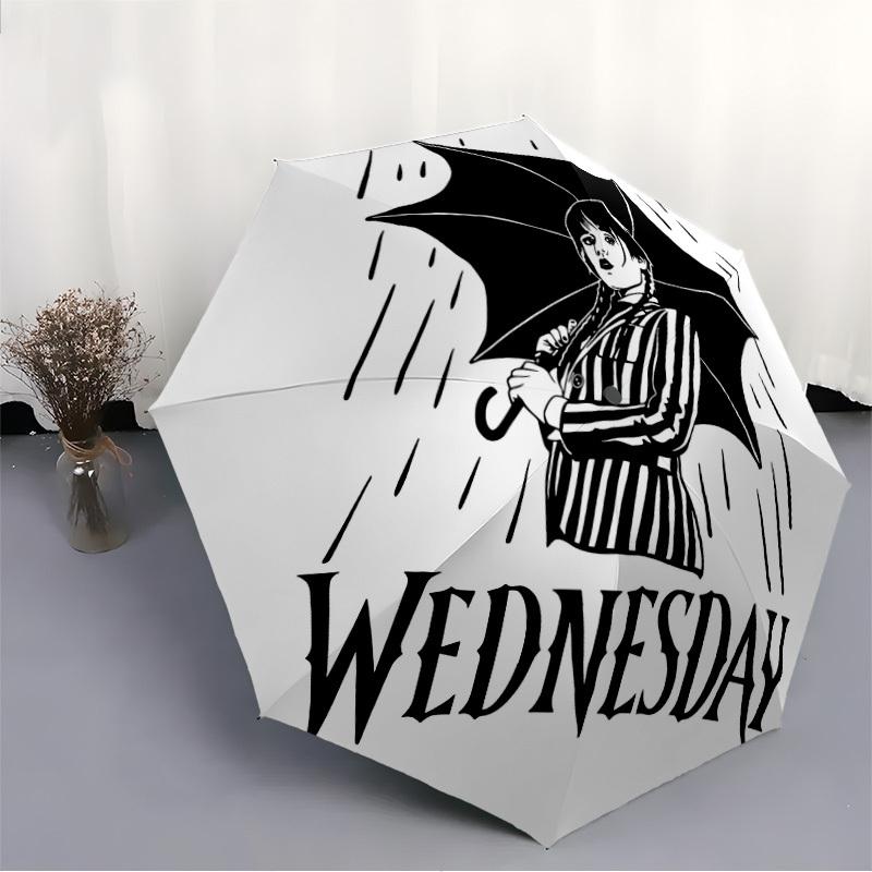 1 Stück Wednesday Addams Automatischer Regenschirm Langlebiger Eisenrahmen & Kunststoffgriff, Geschenk für Männer & Frauen, Robuste Konstruktion yy250902031