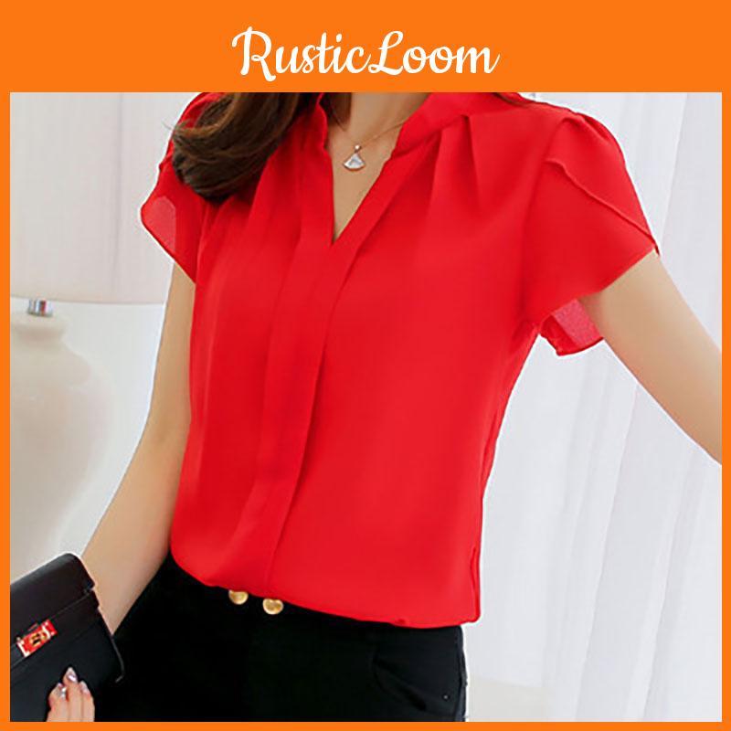 Elegant Women Casual Short Sleeves Chiffon Shirt For Summer Office And Formal Wear