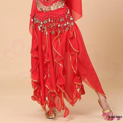 Chiffon Gold-Trim Belly Dance Costume Skirt for Stage Performance