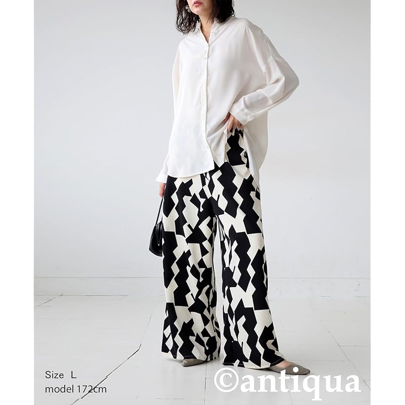 [antiqua] [Antica] Monotone Pattern Pants Ladies Bottoms PO-00189 Large 05 Black X White
