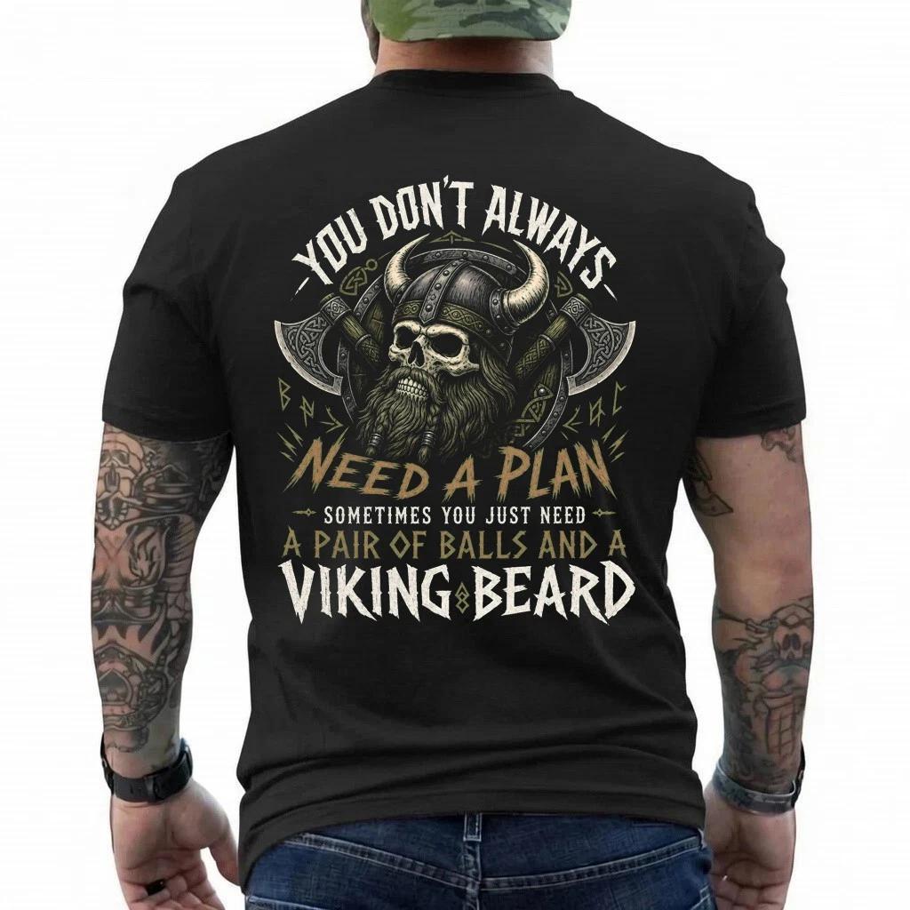 Viking Skull with Helmet and Beard Design Long Sleeve T-Shirt M