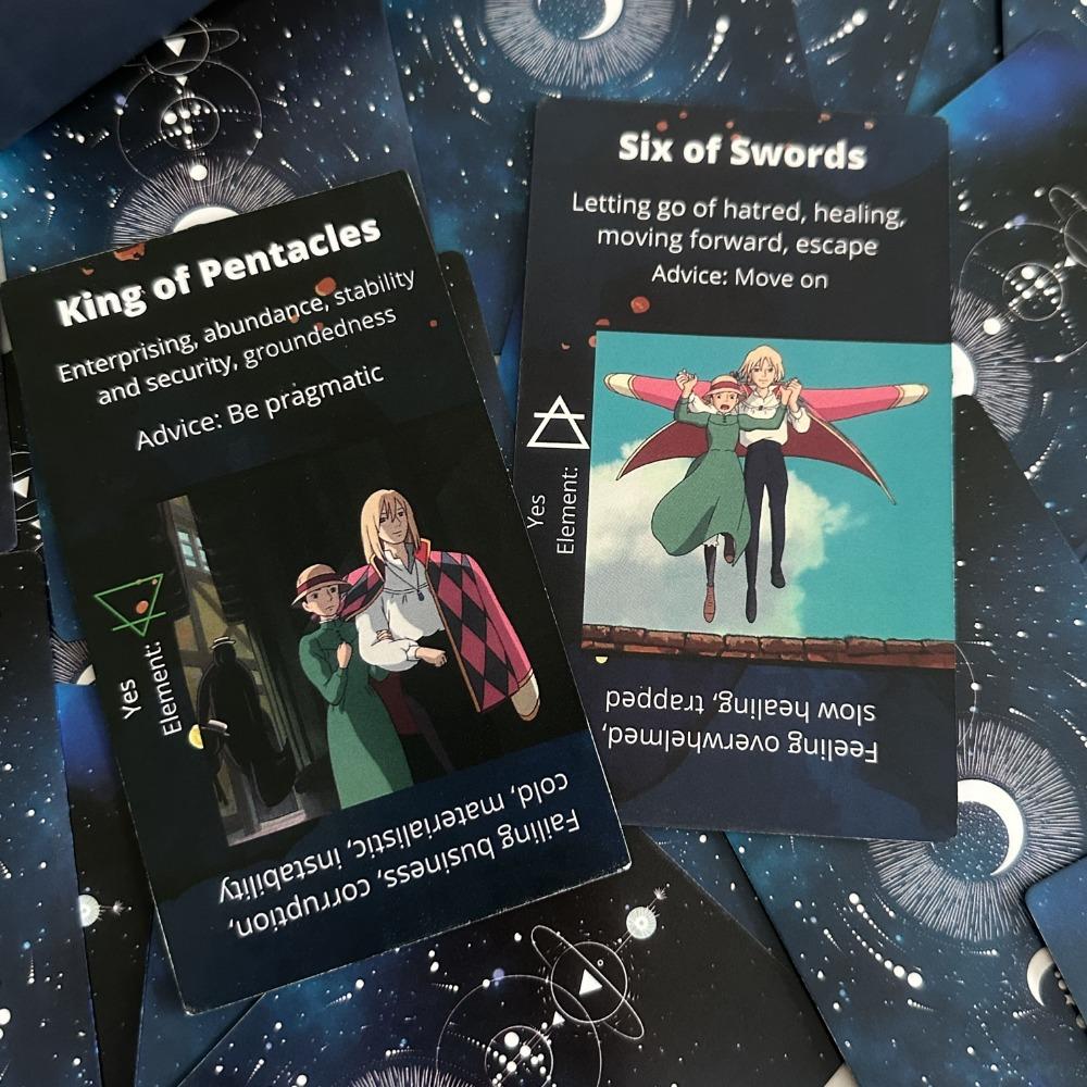 12*7cm H.ER Tarot Japanese Anime Themed 78 Pcs Cards Based On Howl's Moving Castle Ghibli Style Positive and Negative Keywords