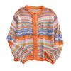Women Knitting Cardigan Round Neck Flared Long Sleeve Single Breasted Sweater Coat Autumn Winter Rainbow