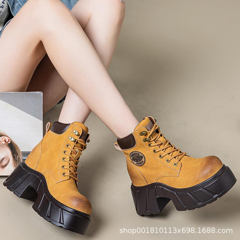 Martin boots inner height increase women's shoes autumn and winter new cigarette tube leather boots 10CM shoes platform casual shoes short boots tide