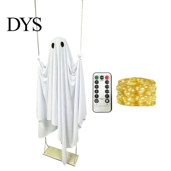 Halloween Party Supplies for Outside Hanging Ghost Swing Decor with String Lights, Glowing Floating Decorative 8 Lighting Modes Ornament Yard