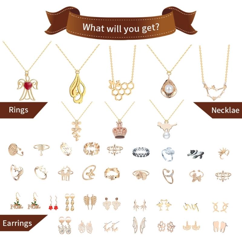 Festive Countdown Jewelry Set for Women Christmas Holiday Surprise Gift Holiday Advent Calendar Countdown Calendars