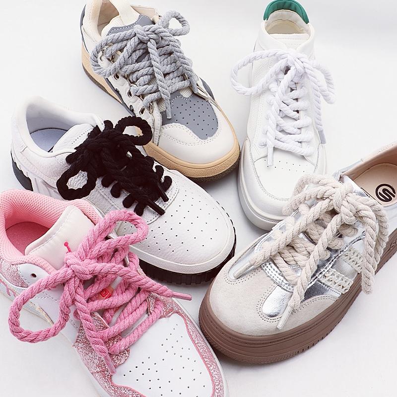 New Thick Chunky Fat Cotton Shoelace Round Rope Shoe Laces for Replacement Laces for Sneakers Width 8MM Length 100/120/140/160CM