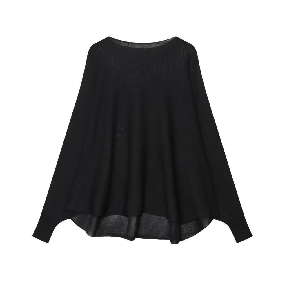 European and American style, new women's clothing, fashionable, versatile, cross-border comfortable black flat needle knitted sweater