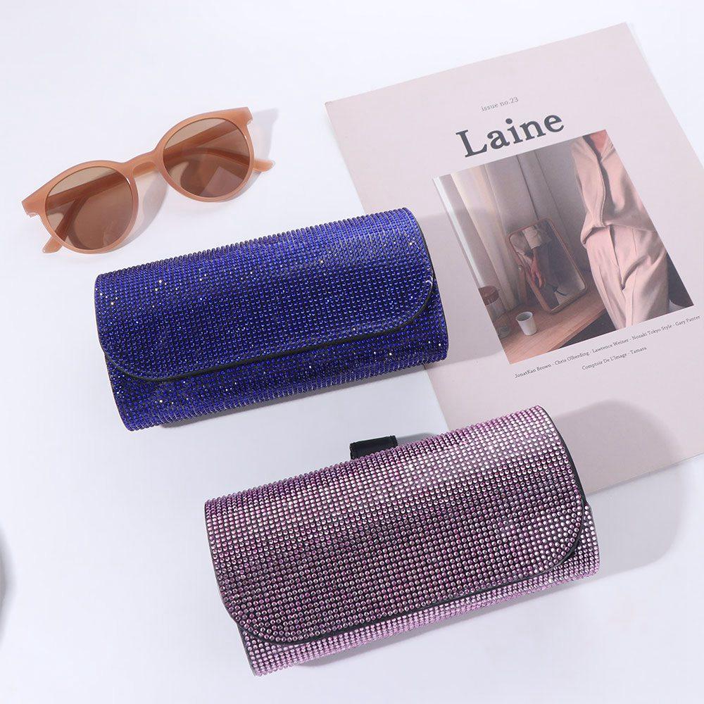 Rhinestone Car Eyeglasses Holder Luxury Sunglasses Storage Box Sun Visor Glasses Case Vehicle