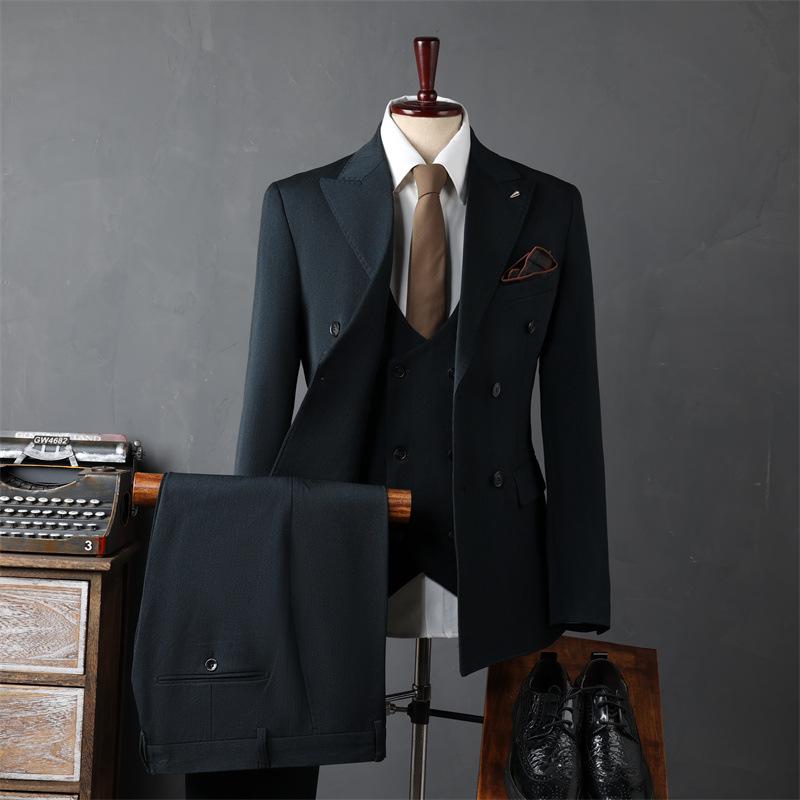 Men's Korean Style Double-Breasted Formal Suit - Perfect for Weddings, Business, or Best Man Attire