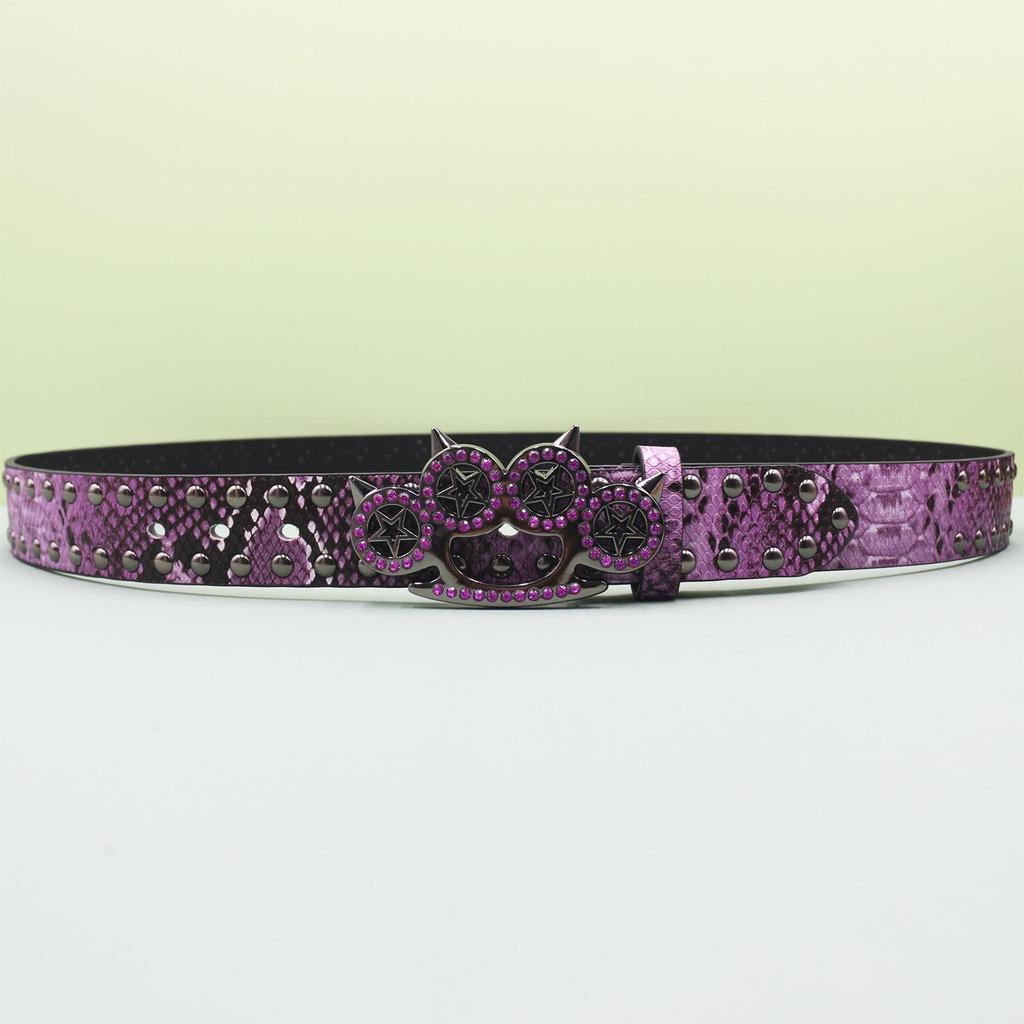 Rhinestone Tiger Claw Buckle Belt - Y2K Punk Rivet Women's Snake Skin Belt