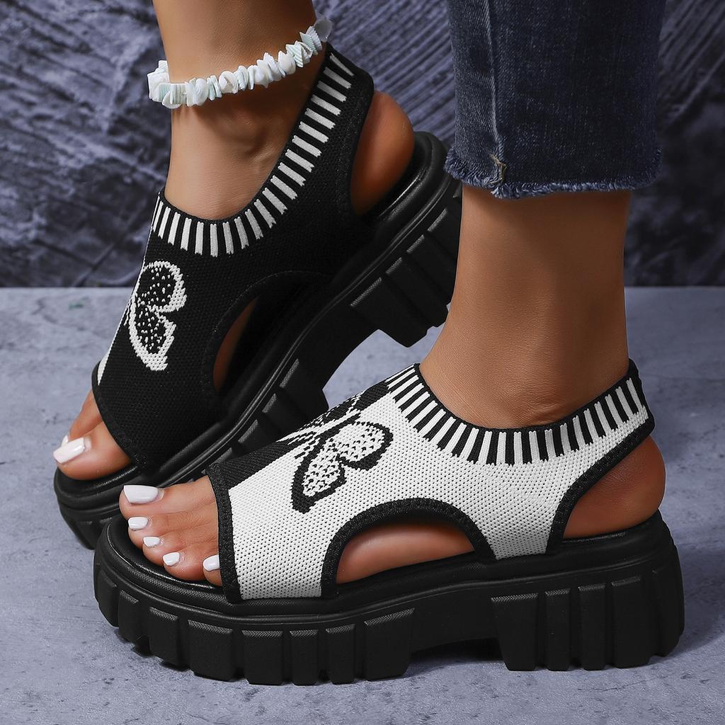 Fashion 2025 New Women Sandals Round Toe Platform Sole Mesh Single Women Shoes Summer Casual Fashion Blue Butterfly Plus Size Sandals