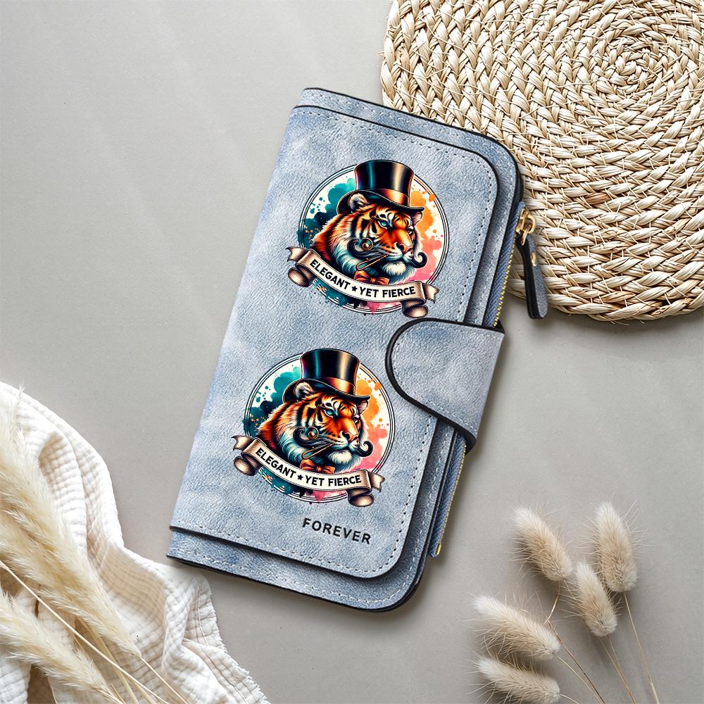 Elegant Tiger Print Long Wallet Faux Leather Multi Card Holder Fashion Purse