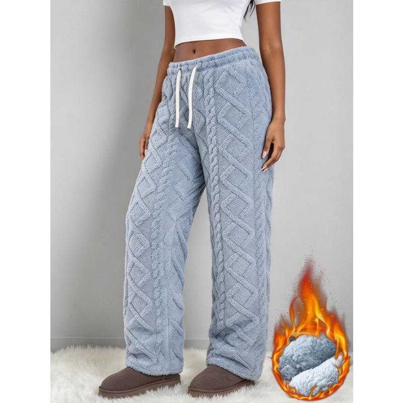 Men Women Winter Fleece Lined Diamond Straight Leg Pants