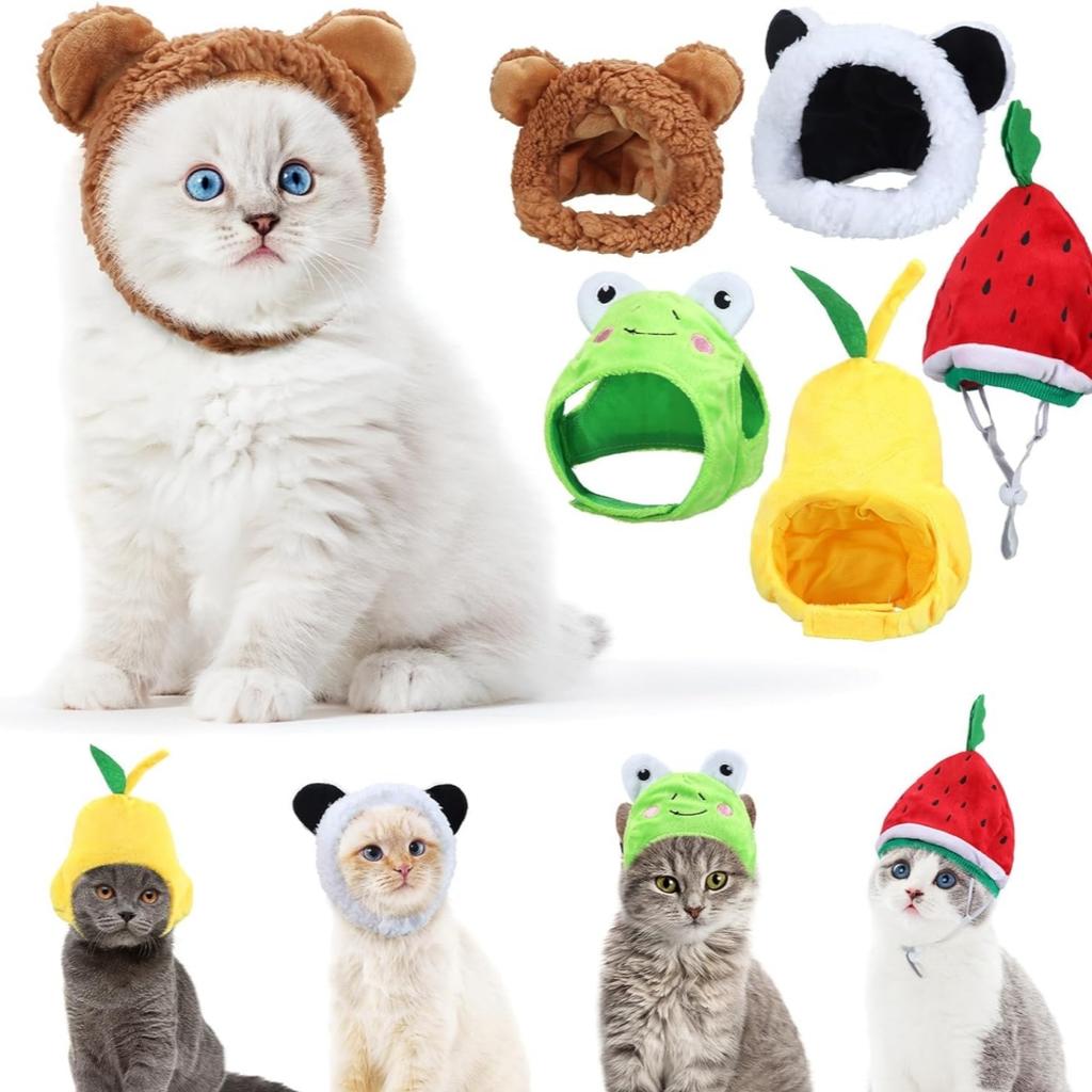 5 Pieces of Cat Hat, Cat Clothing, Rabbit Hat with Ears, Fun Banana Pineapple Cat Hat Suitable for Cats and Small Dogs, Kittens,